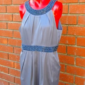 Bisou Bisou Jeweled Neck Halter Cocktail Dress, Size 14, Charcoal Gray